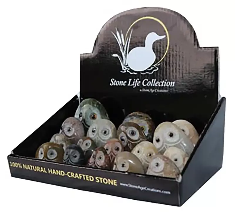 1″ Handcrafted Colored Pebble Owl – 36-Piece Display Box