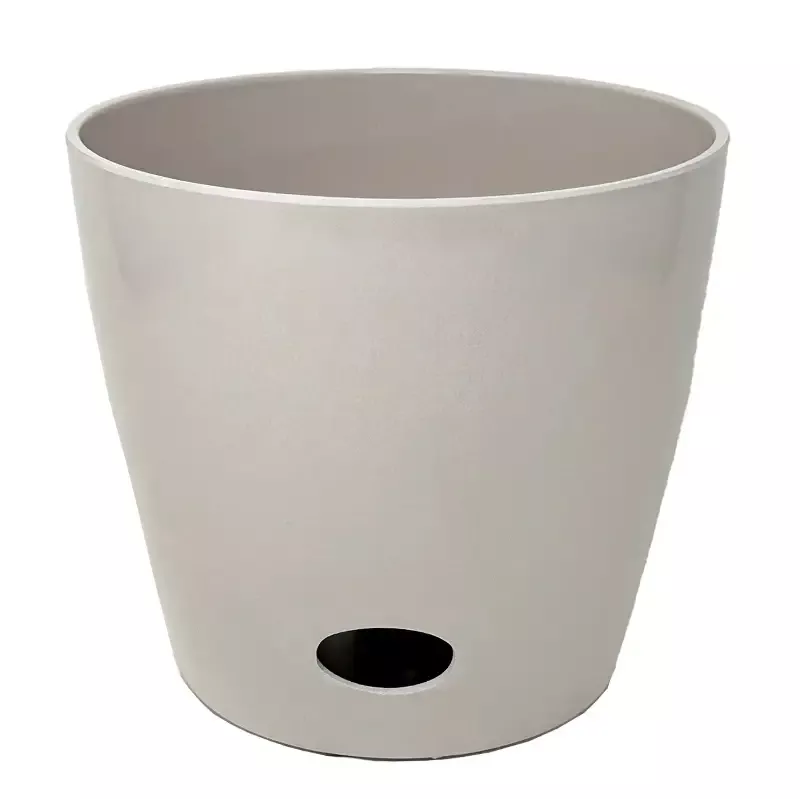 10″ Cream Round Bamboo Self-Watering Indoor/Outdoor Plant Pot