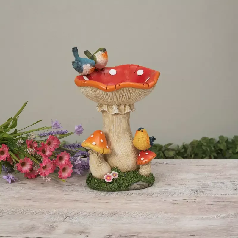 12.6″H Resin Mushroom Bird Feeder