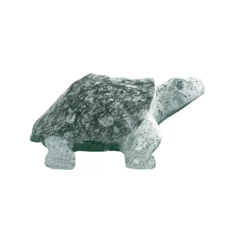 12″ Hand-Carved Green Granite Tortoise Statue – Polished Shell & Textured Body