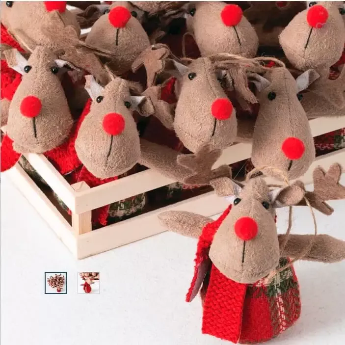 12 Reindeer Ornaments in Wood Crate