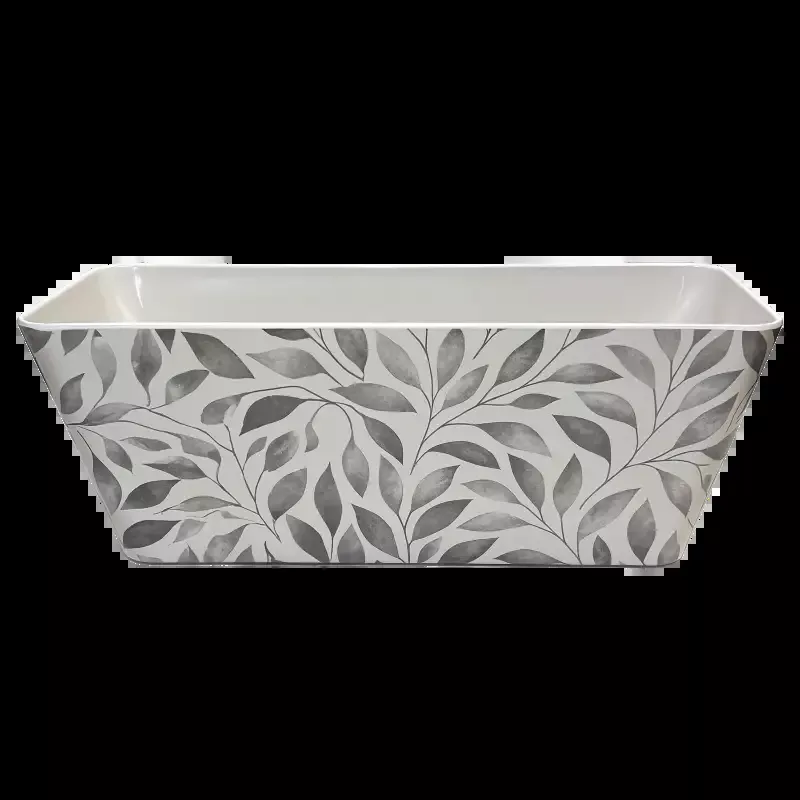 16″ Gray Leaves Rectangular Bamboo Self-Watering Indoor/Outdoor Planter