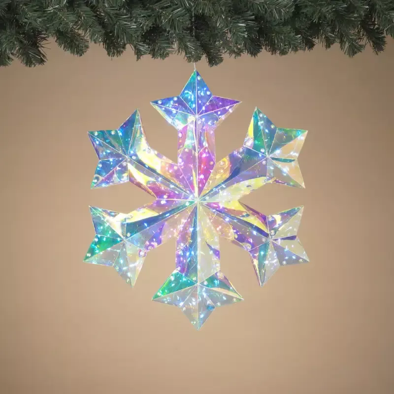 17.7″L USB Electric Lighted Hanging Holographic Snowflake with Remote Control