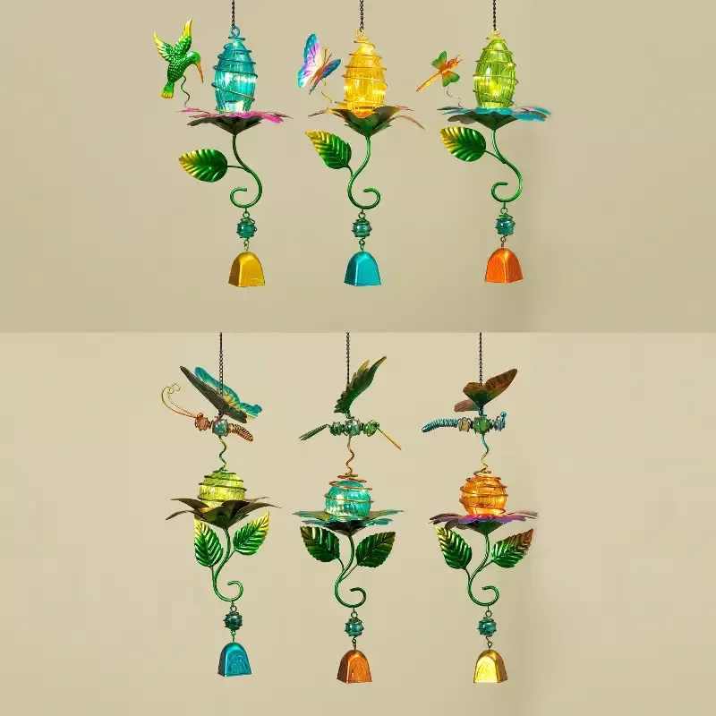 20″H Solar Lighted Metal & Glass Garden Friend Windchime