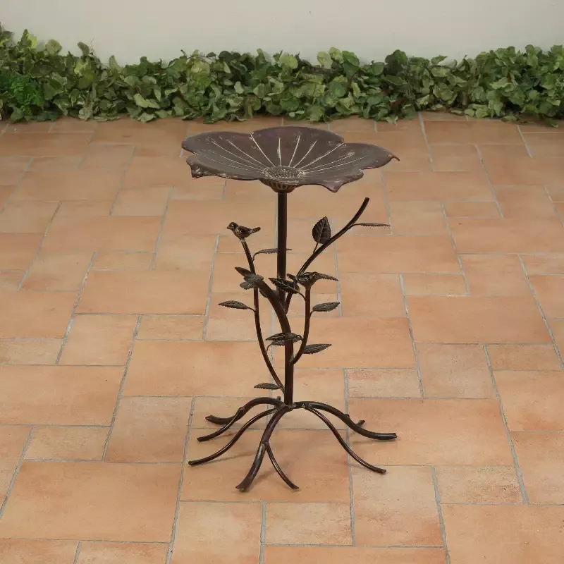 22.5″H Metal Flower Birdbath