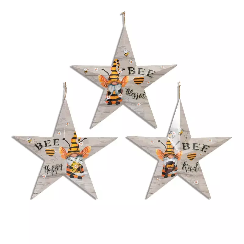 24″L Metal Bee Gnome Star Wall Decor