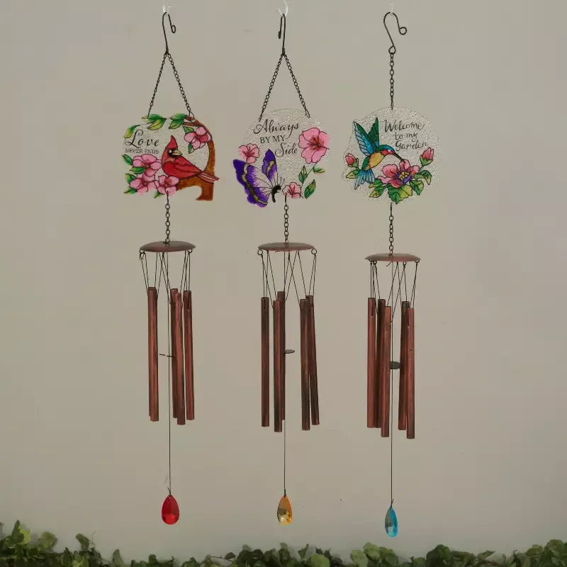25.2″H Metal & Fused Glass Garden Friend Wind Chime