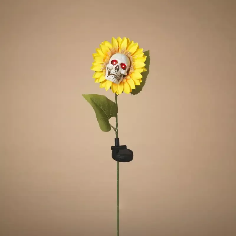 27.5″H Solar Lighted Halloween Sunflower with Skull Yard Stake