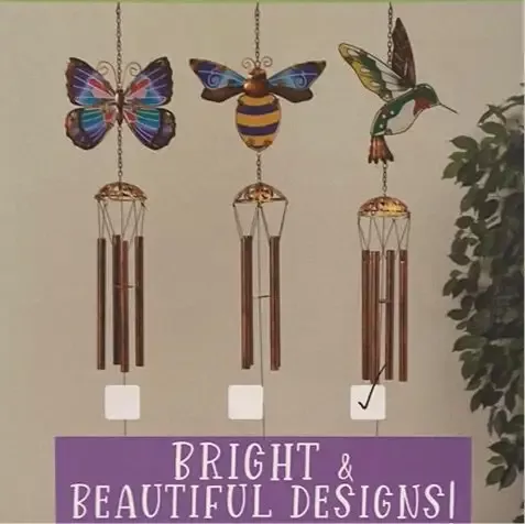 30.3″ Metal & Glass Butterfly Wind Chime