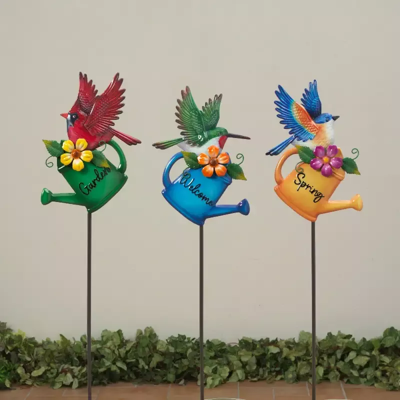 33″H Metal Watering Can w/ Bird Yard Stake
