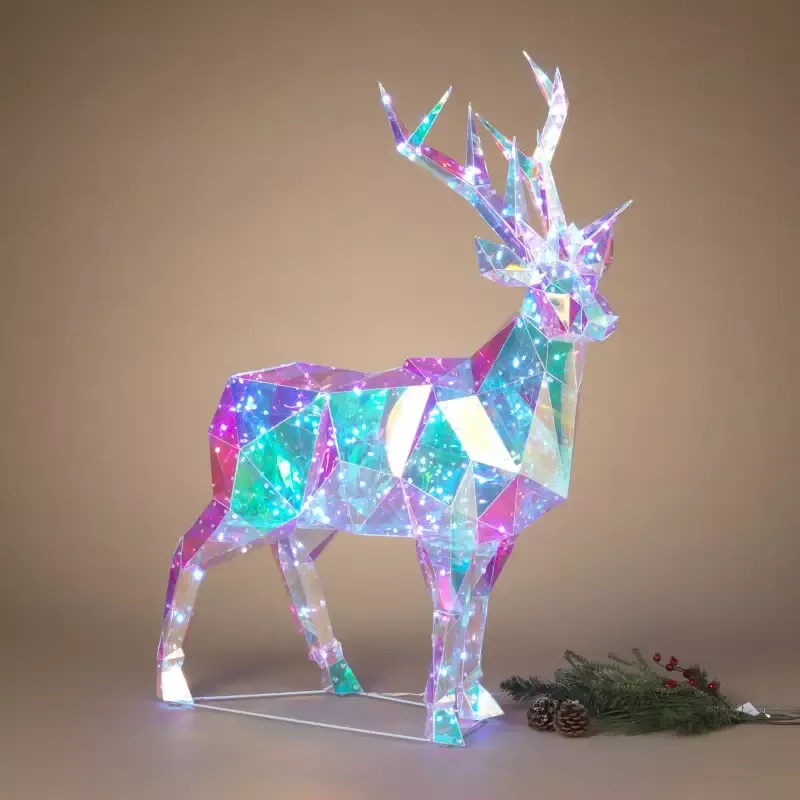 35.4″H USB Electric RGB Lighted Holographic Holiday Deer with Remote Control