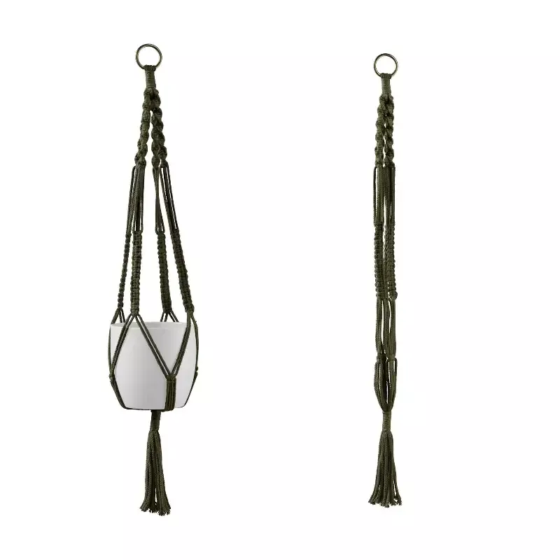 35″ Natural Green Macrame Plant Pot Hanger