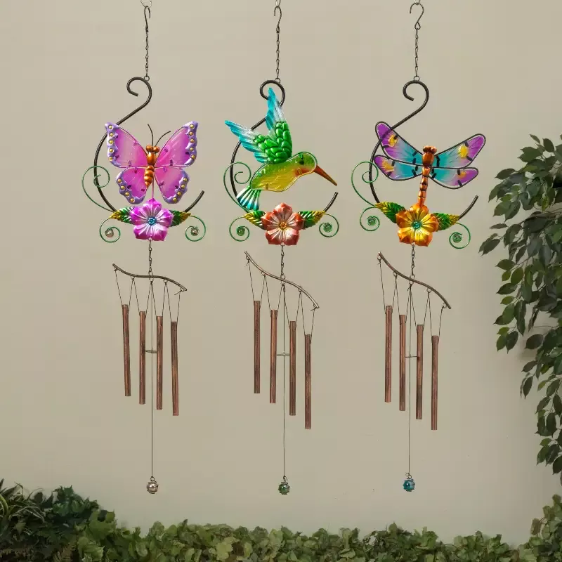 39″H Metal & Glass Garden Friend Wind Chime