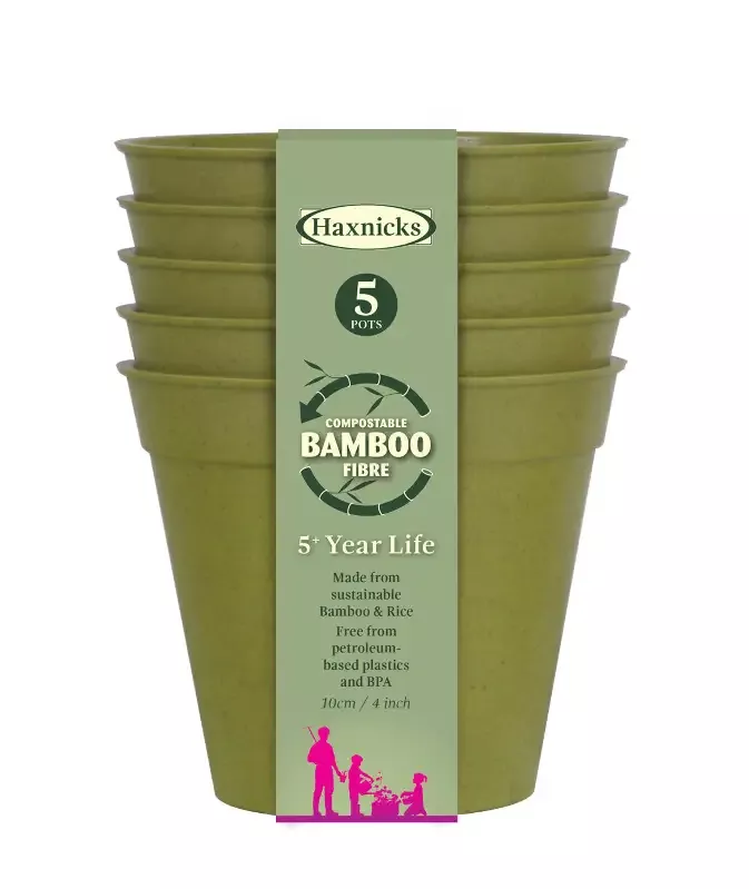 4″ Green Bamboo Pot 5 Pack Biodegradable