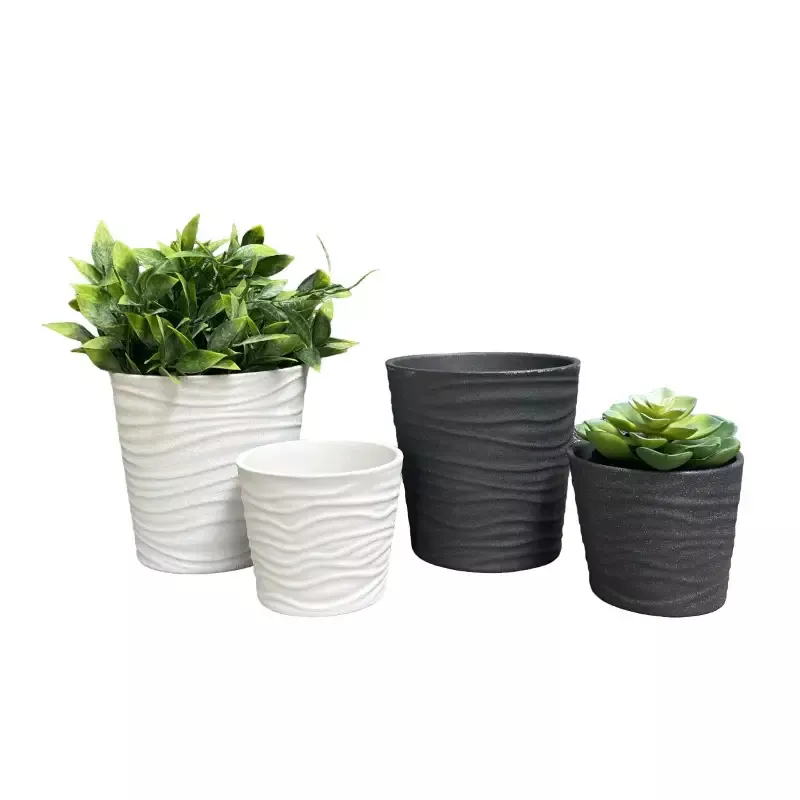 4-Piece Indoor Ceramic Plant Pot Set, 5.5″ Dia. & 3.9″ Dia., White & Anthracite