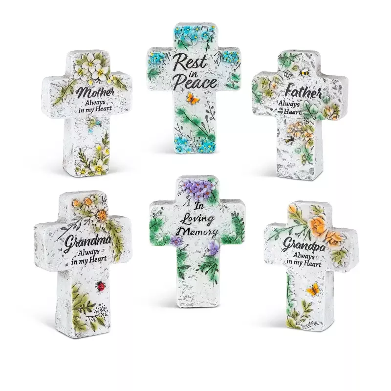5.5″H Cement Memorial Floral Stone Cross