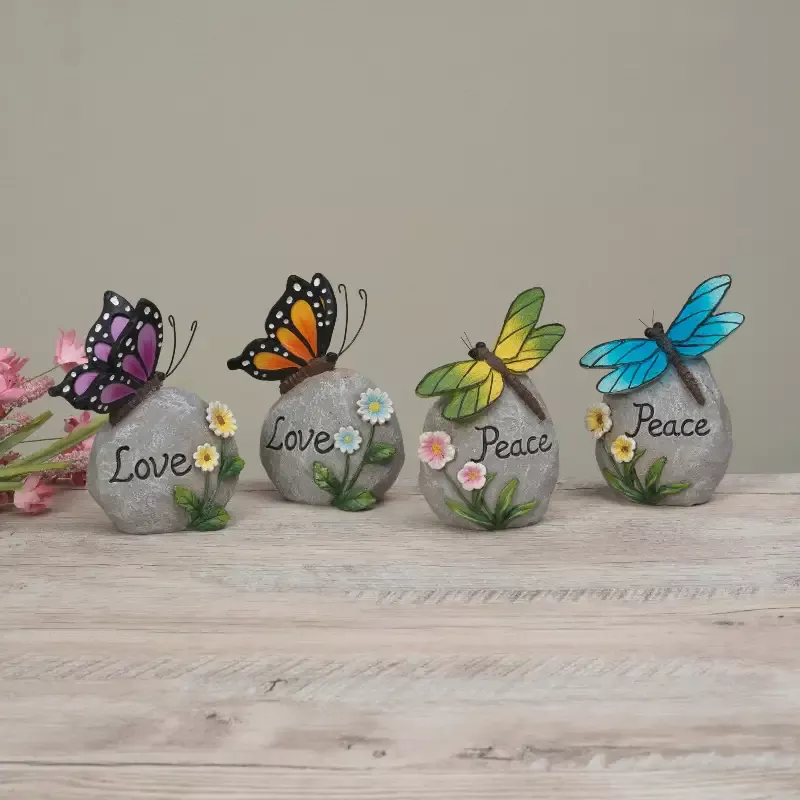 5.5″H Resin Butterfly & Dragonfly on Stone
