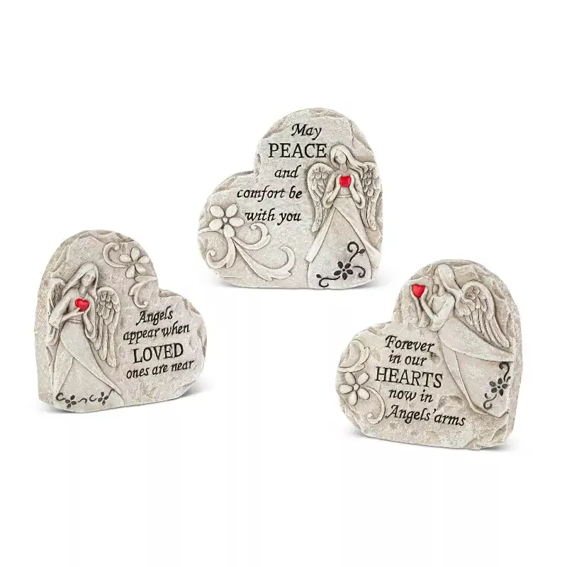 5.9″H Cement Memorial Angel Heart Stone