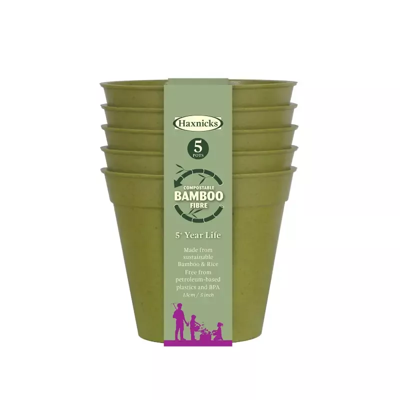 5″ Green Bamboo Pot 5pk Biodegradable