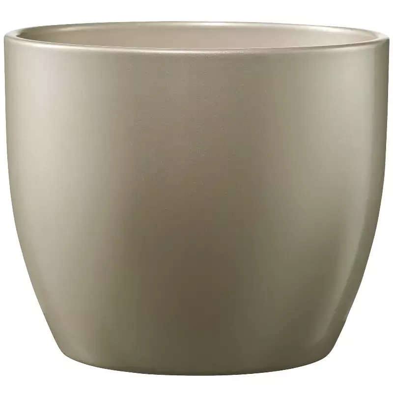 6.3″ Dia Gray Beige Metallic Ceramic Basel Elegance Indoor Plant Pot
