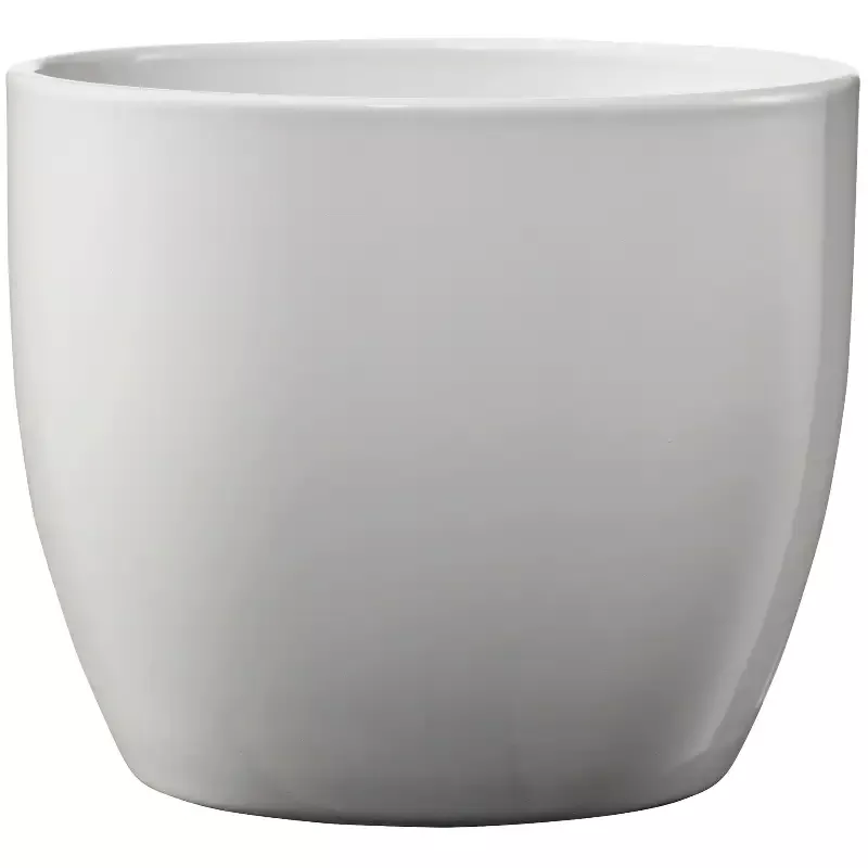 6.3″ Dia Shiny Light Gray Ceramic Basel Elegance Indoor Plant Pot