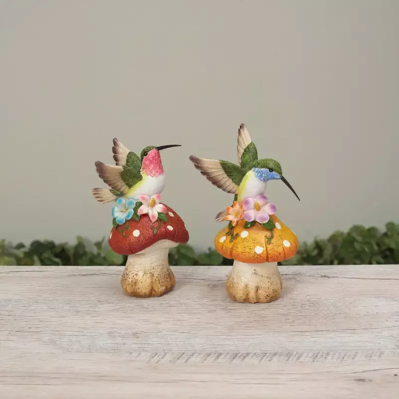 6.69″H Resin Hummingbird on Mushroom
