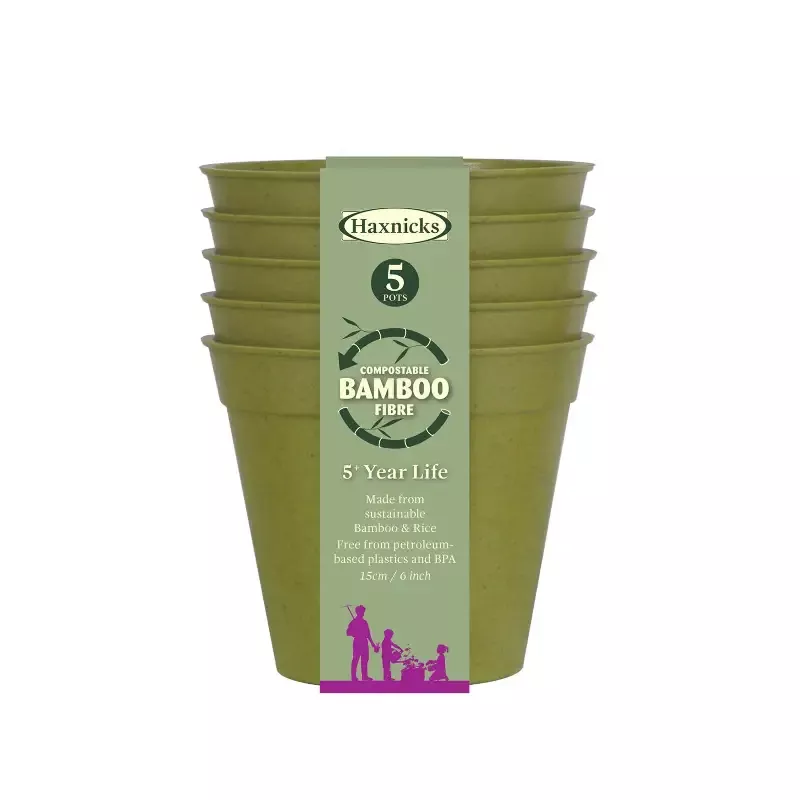 6″ Green Bamboo Pot 5pk Biodegradable