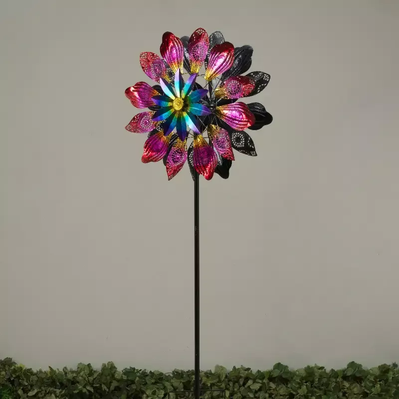 67″H Metal Flower Wind Spinner Yard Stake