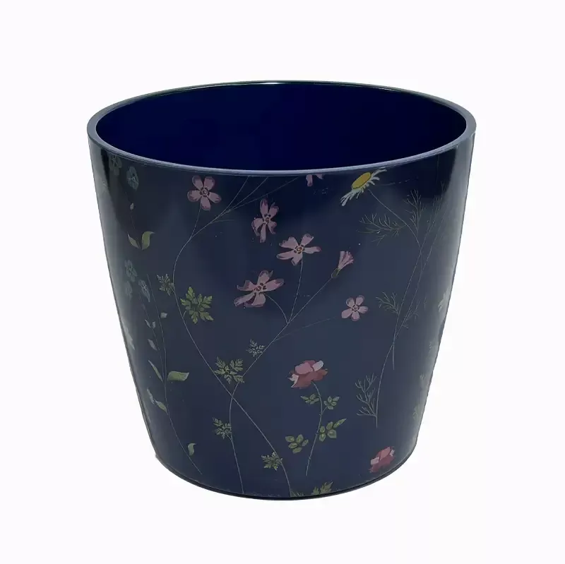 7″ Blue Wildflower Round Bamboo Self-Watering Indoor/Outdoor Plant Pot