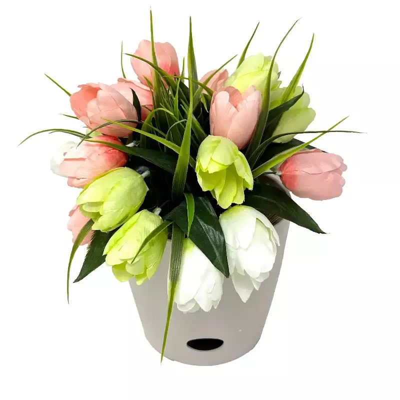 7″ Cream Round Bamboo Self-Watering Indoor/Outdoor Plant Pot