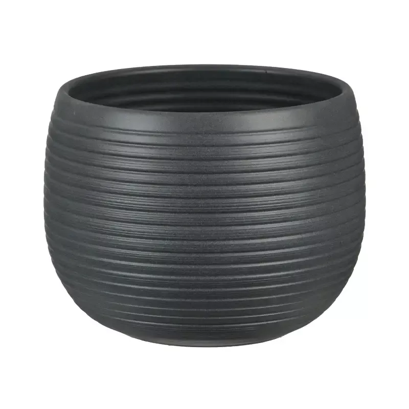 7″ Graphite Stone Ceramic Linara Pot – Modern Indoor Planter, No Drainage Holes