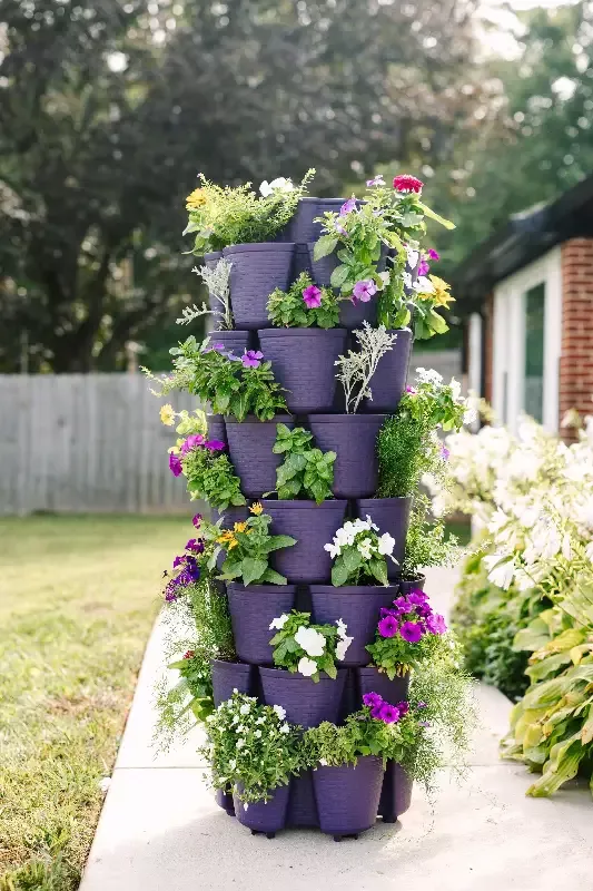 7 Tier GreenStalk Leaf Vertical Planter | Blackberry (Basket Weave Texture)