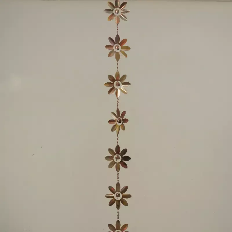 72″L Metal Flower Rain Chain w/ Bells