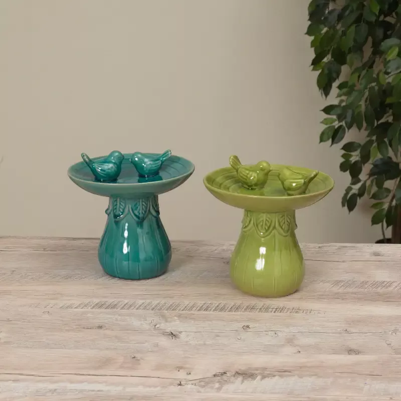 8″H Ceramic Birdbath w/ Bird Accents