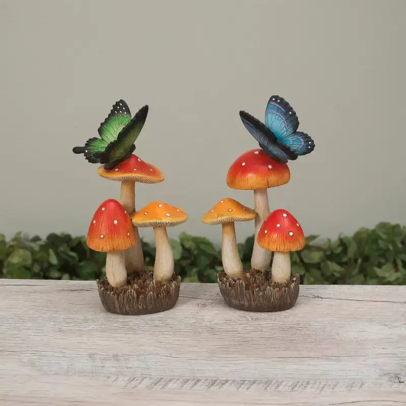8″H Resin Butterfly on Mushrooms