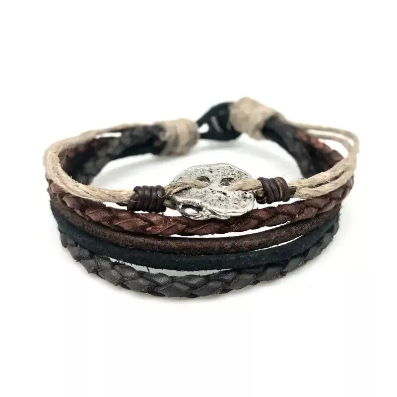 Aadi Mixed Colors Leather, Jute & Metal Men’s Bracelet B8027