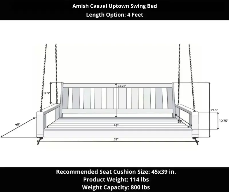 Amish Casual 4 Foot Uptown Porch Swing Bed in Dovetail Grey Paint