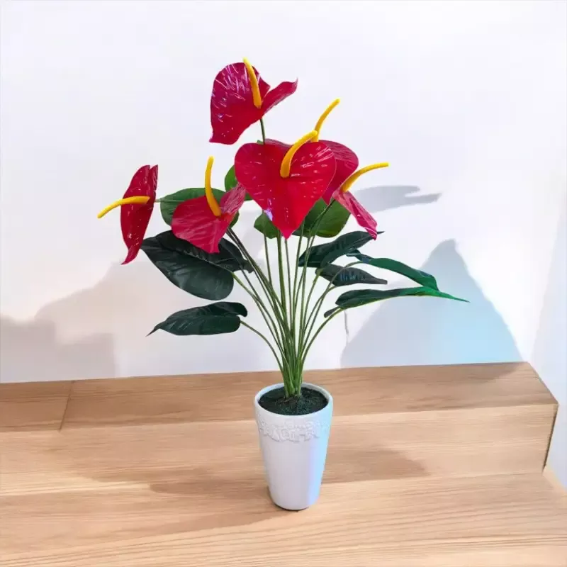 Artificial Red Anthurium Plant in Ceramic Pot