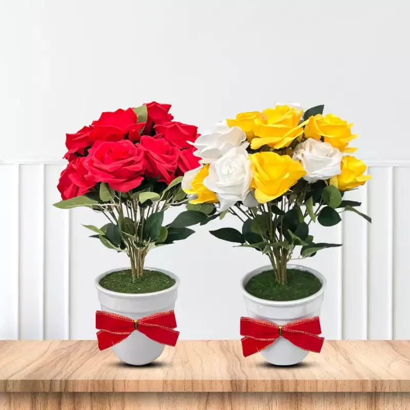 Beautiful Multicolored Roses in Ceramic Pot -Artificial (Good Gift)