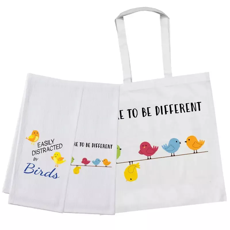 Bird Themed Cloth Bag with Two Kitchen Flour sack Towels