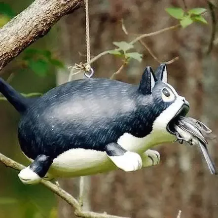 Black & White Fat Cat Wood Birdhouse