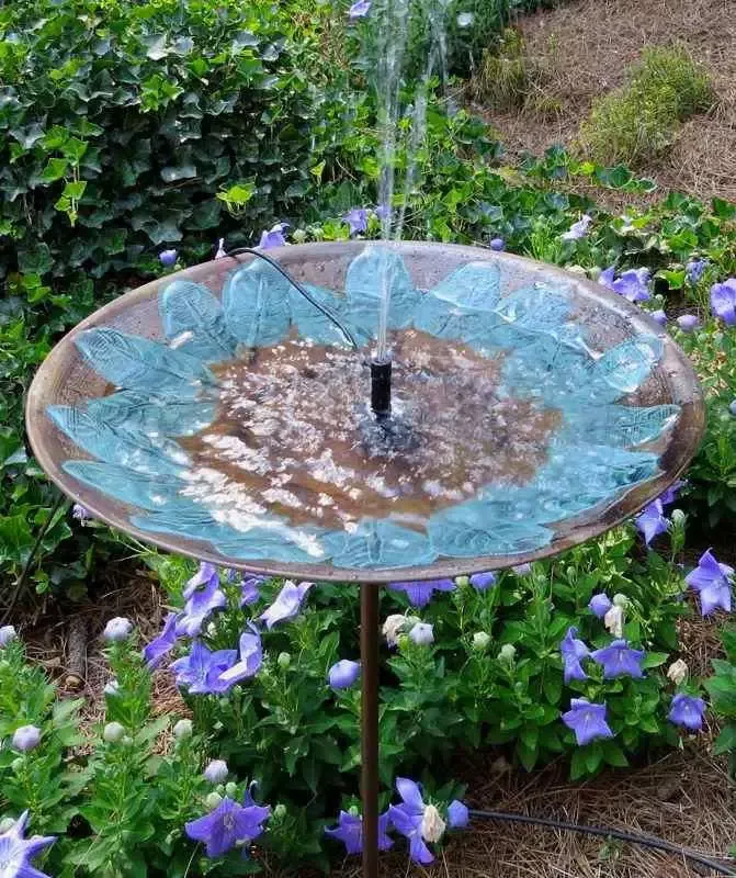 Brass Leaves Solar Bubbler Bird Bath