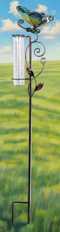 Butterfly Rain Gauge Copper-Bronze Stake