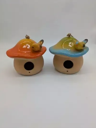 Button Mushroom w/Bird Birdhouse