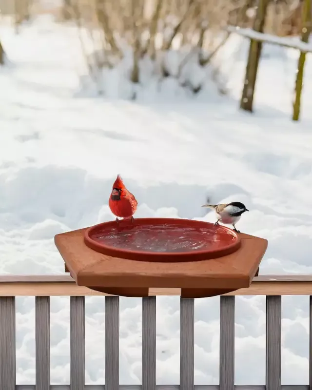 Cedar Heated Deck Mount Bird Bath