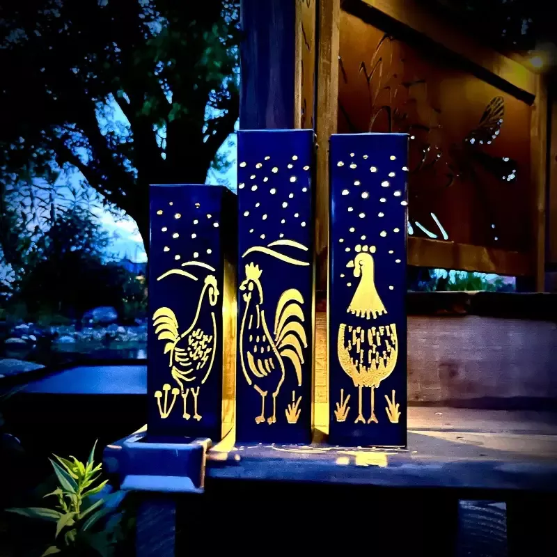 Chicken Coop Trio Rustic Pillar w/ Solar Cap