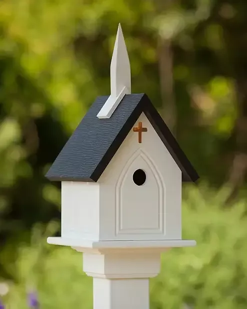 Church Steeple Birdhouse – Decorative White Chapel for Birds