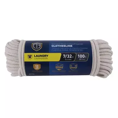 Clothesline, Diamond Braided Cotton 7/32-In. x 100-Ft.