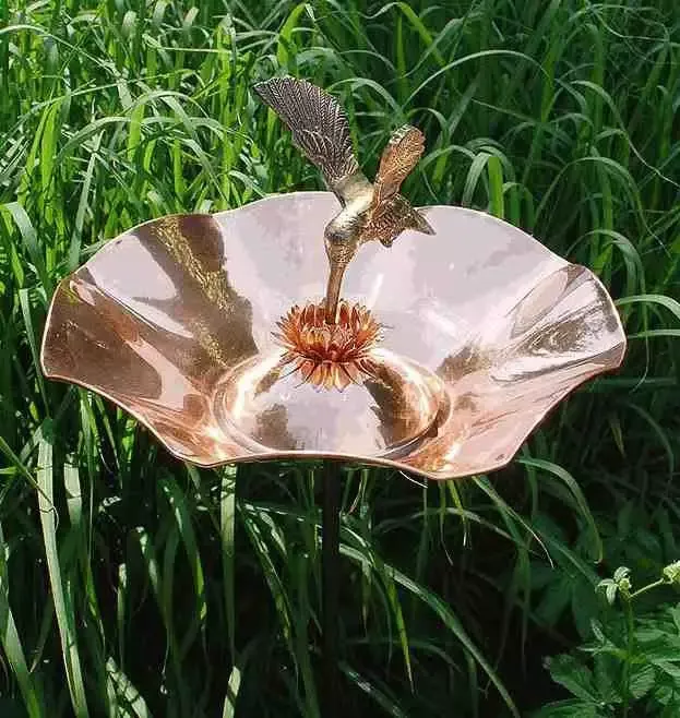 Copper Hummingbird Bird Bath-Iron Stake