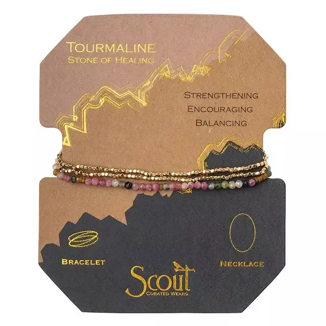 Delicate Stone Wrap Bracelet/Necklace – Tourmaline & Gold